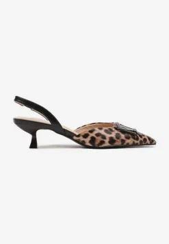 Panterkowe Czółenka na Kaczuszce Slingback Ozdobione Klamrą Korreia