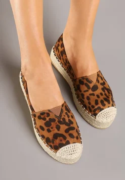 Panterkowe Espadryle z Imitacji Zamszu na Platformie z Jutowej Plecionki Mirrona