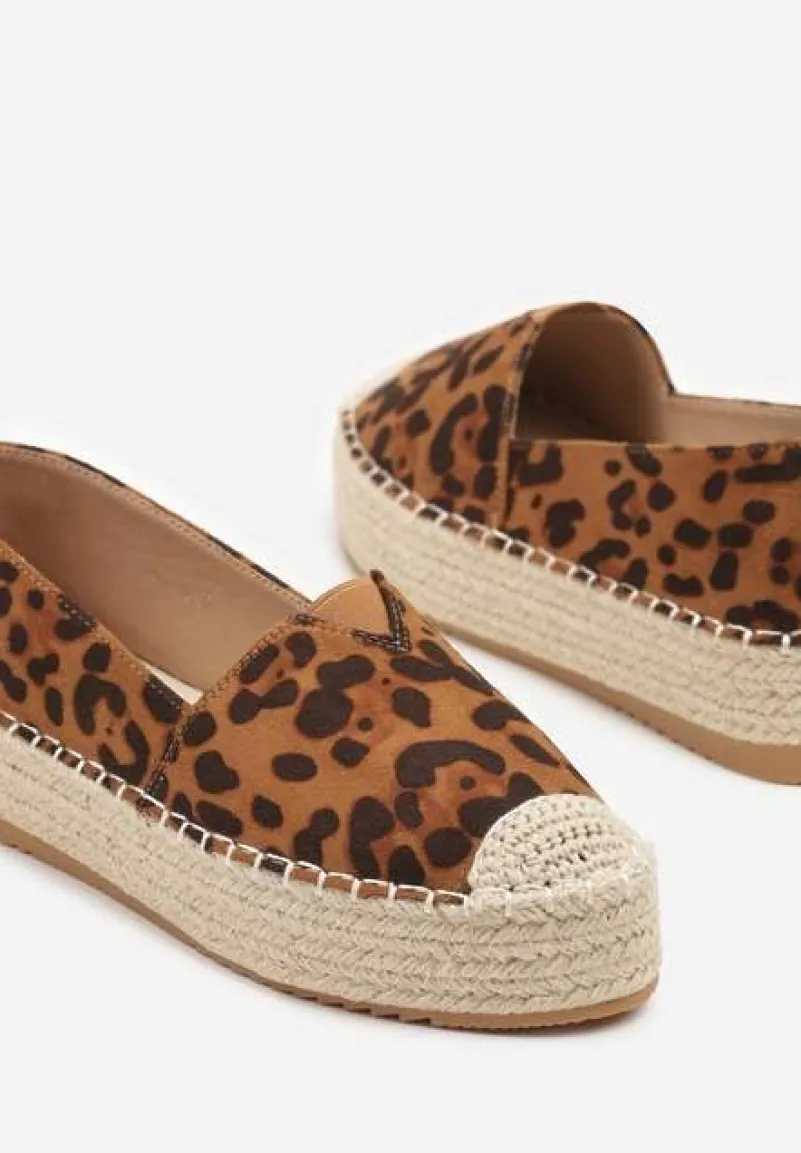 Panterkowe Espadryle z Imitacji Zamszu na Platformie z Jutowej Plecionki Mirrona