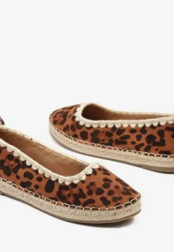 Panterkowe Espadryle ze Wzorzystym Wiązaniem Przy Kostce Zdobione Plecionką Lortevia