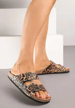 Panterkowe Klapki na Platformie z Korka Ozdobione Klamrą Banoletia