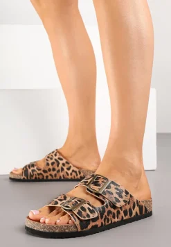 Panterkowe Klapki na Platformie z Korka Ozdobione Klamrą Banoletia
