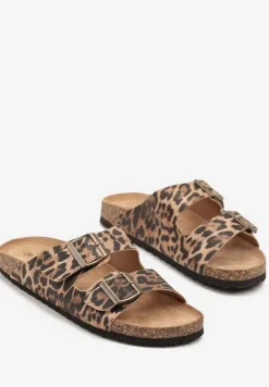 Panterkowe Klapki na Platformie z Korka Ozdobione Klamrą Banoletia