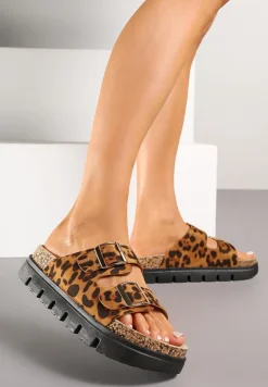 Panterkowe Klapki na Podeszwie z Tłoczeniami Zdobione Sprzączkami Kinerella
