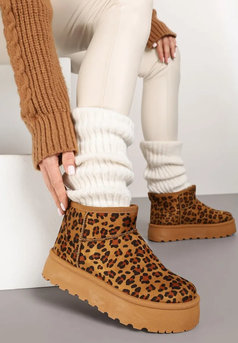 Panterkowe Krótkie Śniegowce z Ekozamszu na Niskiej Platformie Lennael