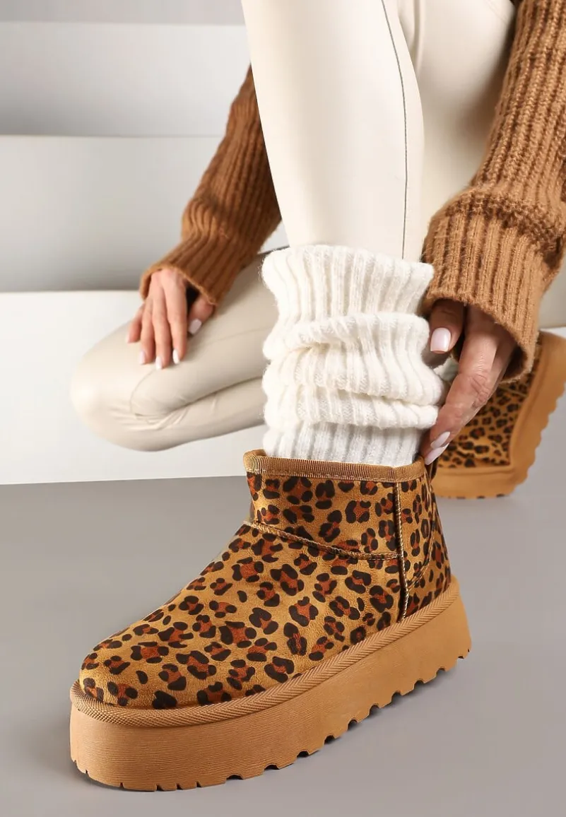 Panterkowe Krótkie Śniegowce z Ekozamszu na Niskiej Platformie Lennael