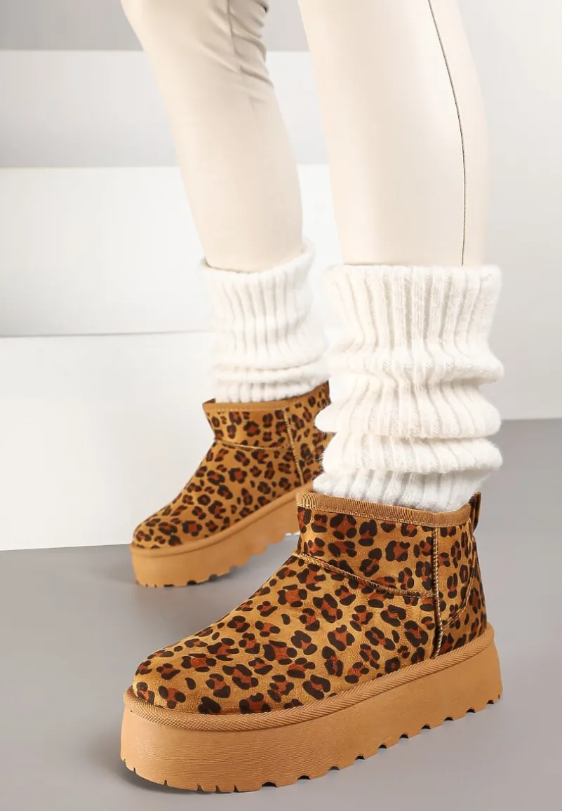 Panterkowe Krótkie Śniegowce z Ekozamszu na Niskiej Platformie Lennael