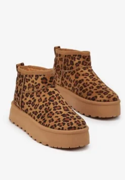 Panterkowe Krótkie Śniegowce z Ekozamszu na Niskiej Platformie Lennael