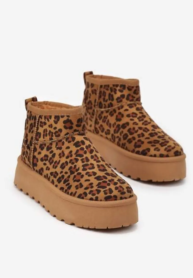 Panterkowe Krótkie Śniegowce z Ekozamszu na Niskiej Platformie Lennael