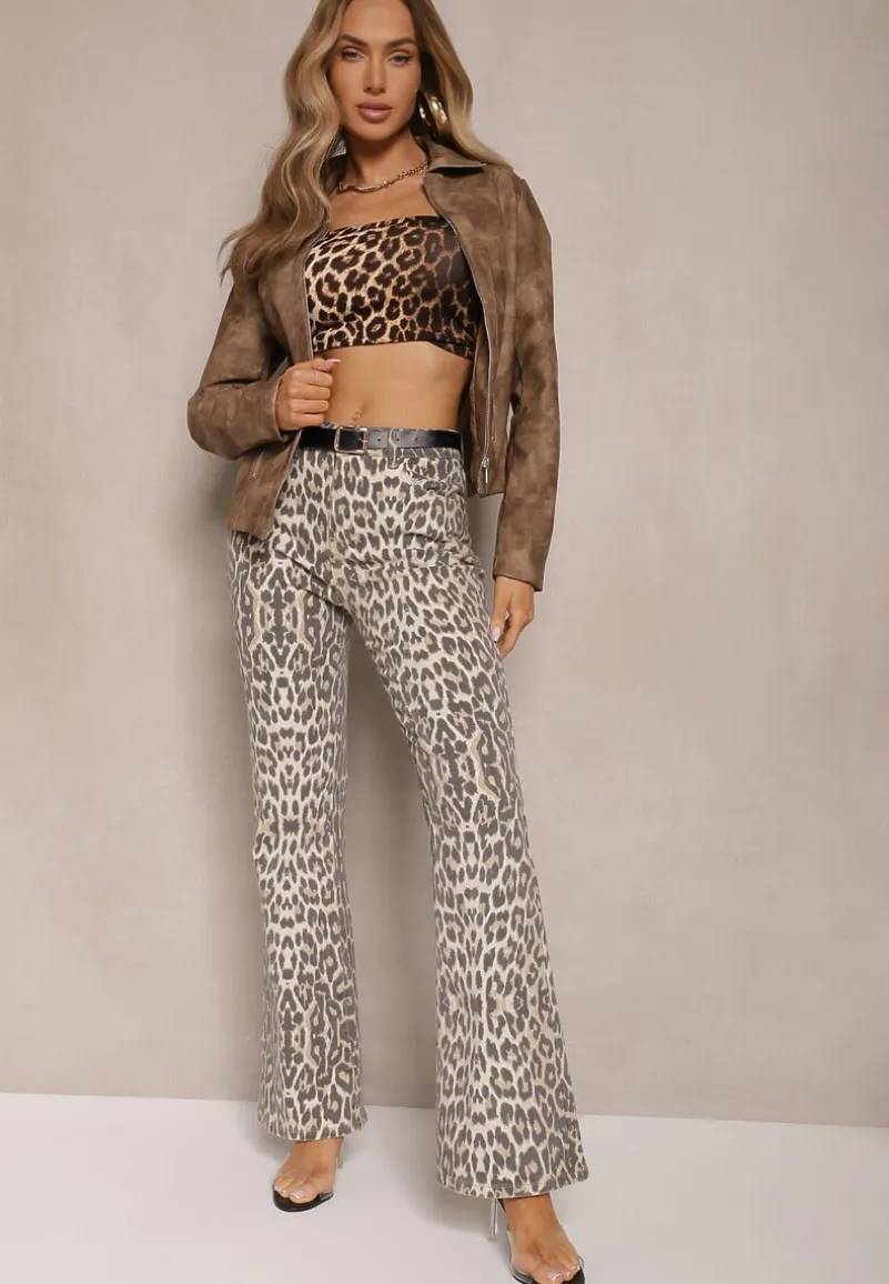 Panterkowe Panterkowe Jeansy Typu Dzwony z Bawełny High Waist Soparae