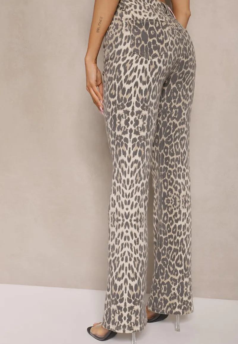 Panterkowe Panterkowe Jeansy Typu Dzwony z Bawełny High Waist Soparae