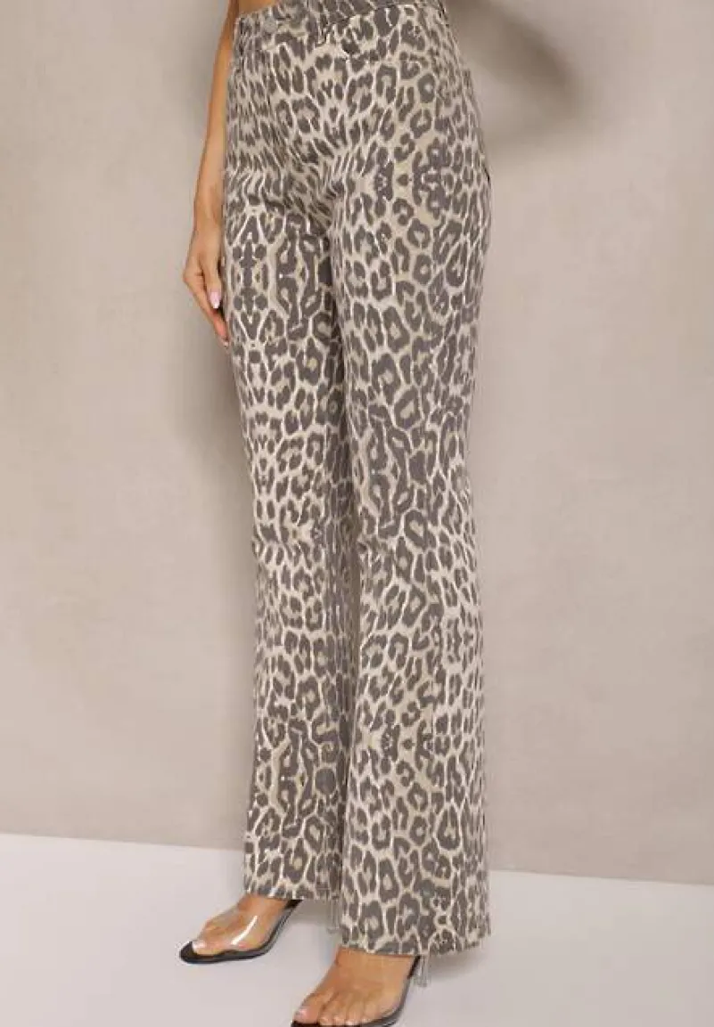 Panterkowe Panterkowe Jeansy Typu Dzwony z Bawełny High Waist Soparae