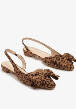 Panterkowe Sandały na Płaskiej Podeszwie Slingback z Kokardą Leavindra