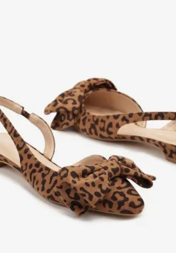 Panterkowe Sandały na Płaskiej Podeszwie Slingback z Kokardą Leavindra
