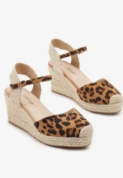Panterkowe Sandały na Plecionym Koturnie Odivale