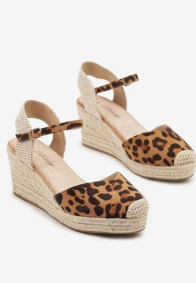 Panterkowe Sandały na Plecionym Koturnie Odivale
