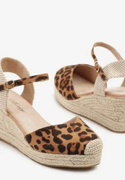 Panterkowe Sandały na Plecionym Koturnie Odivale
