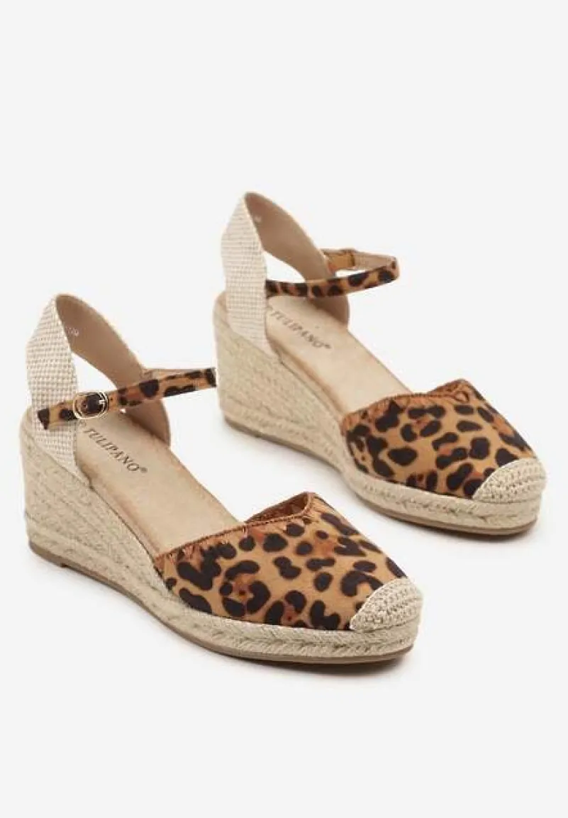 Panterkowe Sandały w Stylu Espadryli na Koturnie z Plecionką Meralissea
