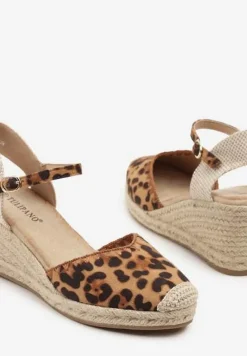 Panterkowe Sandały w Stylu Espadryli na Koturnie z Plecionką Meralissea