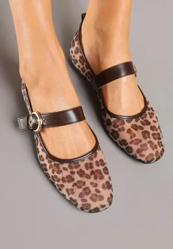 Panterkowe Siateczkowe Balerinki z Paskiem w Klamerką Korlexia