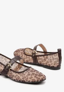 Panterkowe Siateczkowe Balerinki z Paskiem w Klamerką Korlexia