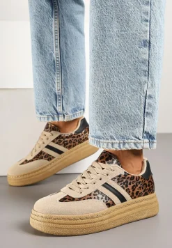 Panterkowe Sneakersy Kultowe Tenisówki na Grubej Podeszwie Ozdobione Wzorem w Panterkę Gonelis