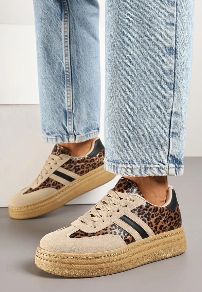 Panterkowe Sneakersy Kultowe Tenisówki na Grubej Podeszwie Ozdobione Wzorem w Panterkę Gonelis