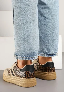 Panterkowe Sneakersy Kultowe Tenisówki na Grubej Podeszwie Ozdobione Wzorem w Panterkę Gonelis