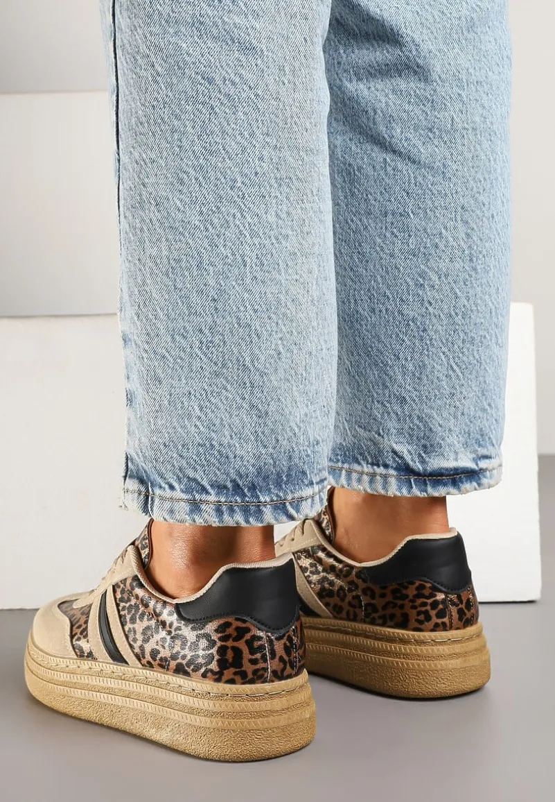 Panterkowe Sneakersy Kultowe Tenisówki na Grubej Podeszwie Ozdobione Wzorem w Panterkę Gonelis