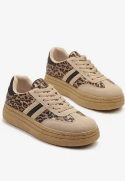 Panterkowe Sneakersy Kultowe Tenisówki na Grubej Podeszwie Ozdobione Wzorem w Panterkę Gonelis