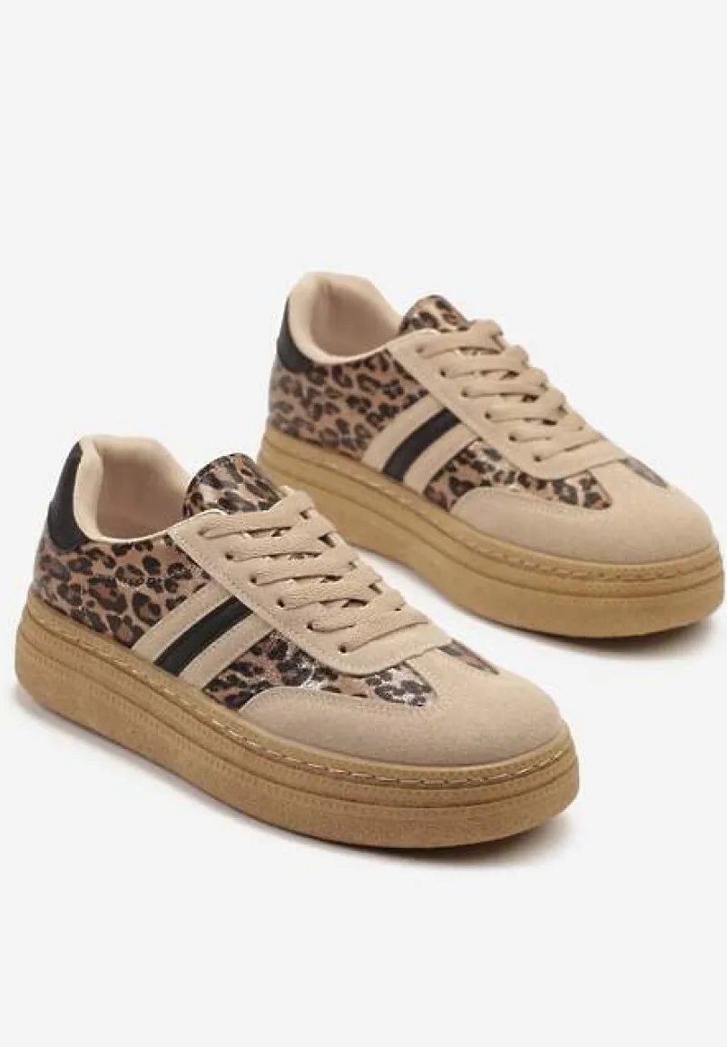 Panterkowe Sneakersy Kultowe Tenisówki na Grubej Podeszwie Ozdobione Wzorem w Panterkę Gonelis