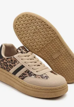 Panterkowe Sneakersy Kultowe Tenisówki na Grubej Podeszwie Ozdobione Wzorem w Panterkę Gonelis