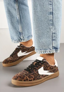 Panterkowe Sneakersy Skórzane w Stylu Tenisówek z Geometrycznym Motywem Erisane