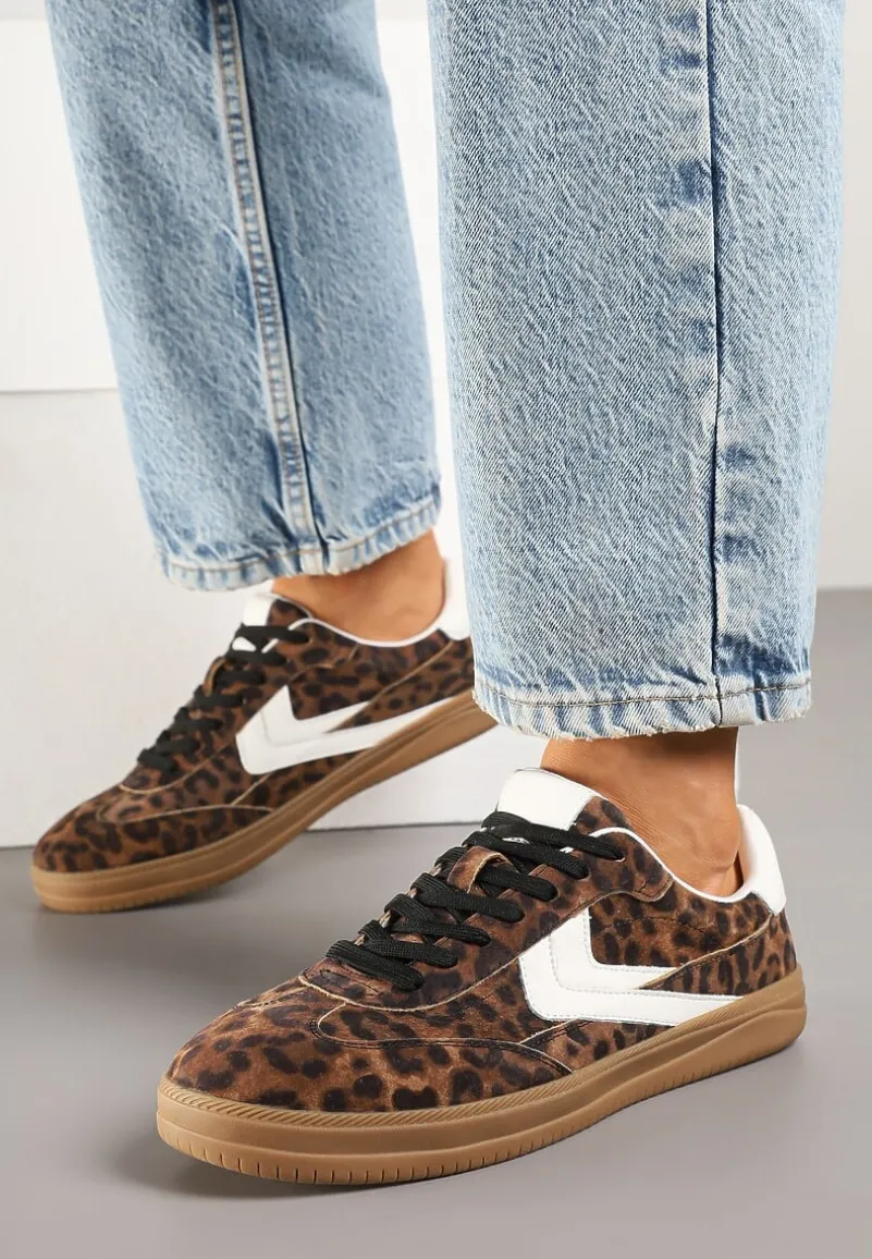Panterkowe Sneakersy Skórzane w Stylu Tenisówek z Geometrycznym Motywem Erisane