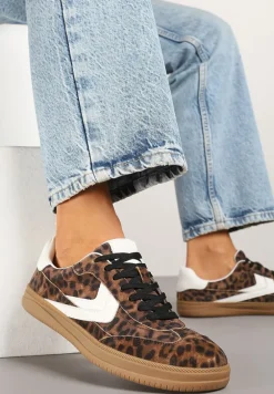 Panterkowe Sneakersy Skórzane w Stylu Tenisówek z Geometrycznym Motywem Erisane