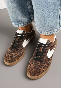 Panterkowe Sneakersy Skórzane w Stylu Tenisówek z Geometrycznym Motywem Erisane