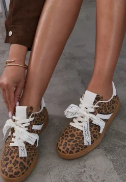 Panterkowe Sneakersy Typu Kultowe Tenisówki z Ozdobną Odpinaną Kokardą Korilinda