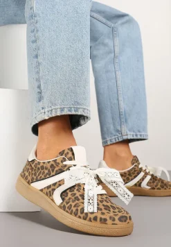 Panterkowe Sneakersy Typu Kultowe Tenisówki z Ozdobną Odpinaną Kokardą Korilinda