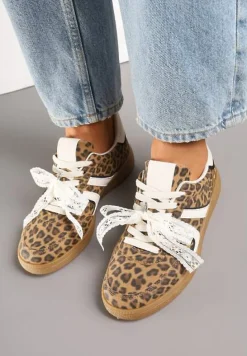 Panterkowe Sneakersy Typu Kultowe Tenisówki z Ozdobną Odpinaną Kokardą Korilinda