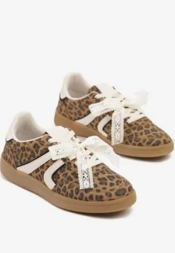 Panterkowe Sneakersy Typu Kultowe Tenisówki z Ozdobną Odpinaną Kokardą Korilinda