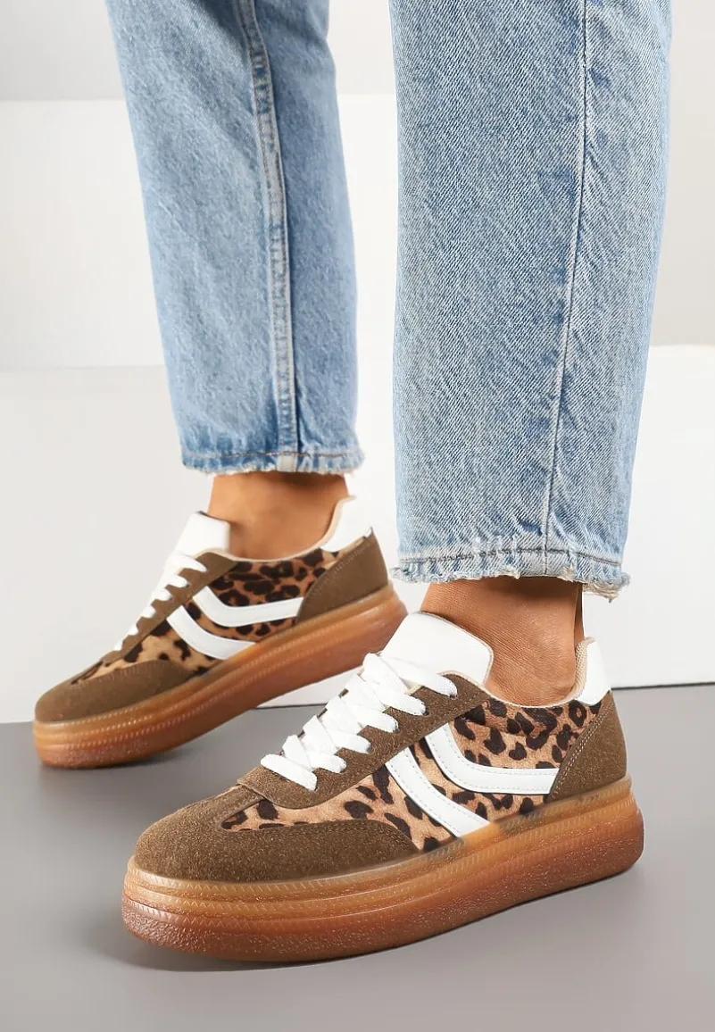 Panterkowe Sneakersy Typu Kultowe Tenisówki na Niskiej Platformie Olritia