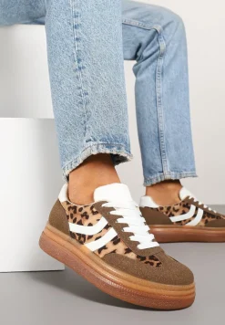 Panterkowe Sneakersy Typu Kultowe Tenisówki na Niskiej Platformie Olritia