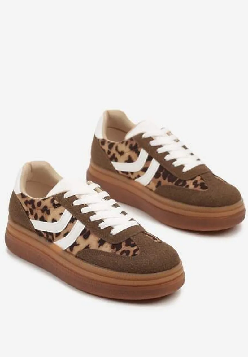 Panterkowe Sneakersy Typu Kultowe Tenisówki na Niskiej Platformie Olritia