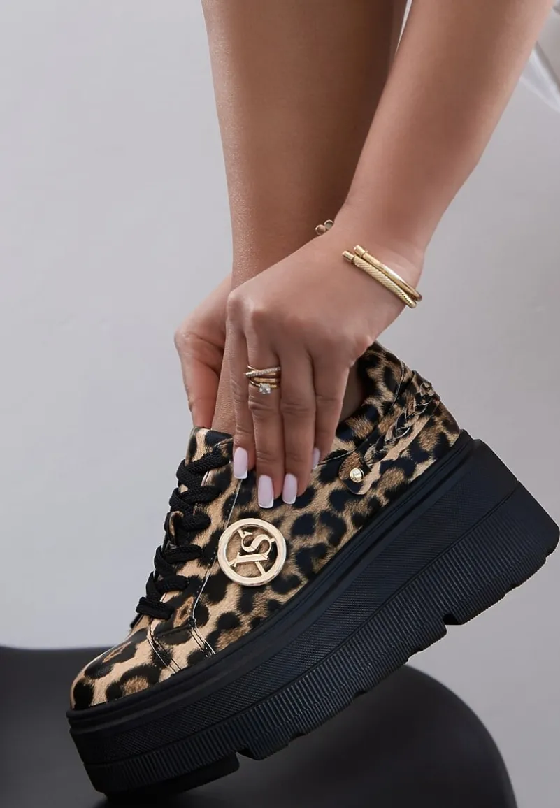 Panterkowe Sneakersy Vices na Platformie Ozdobione Metaliczną Aplikacją Tatellia