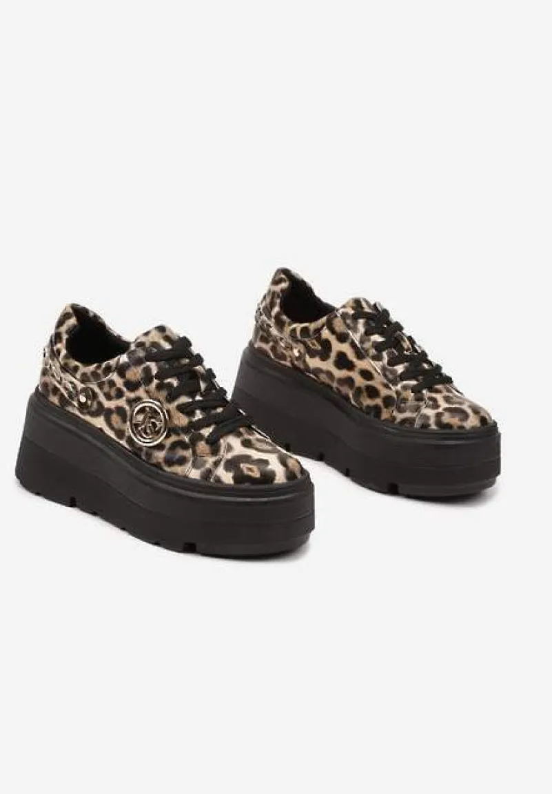 Panterkowe Sneakersy Vices na Platformie Ozdobione Metaliczną Aplikacją Tatellia