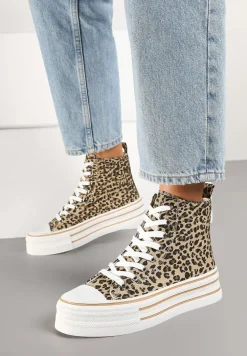 Panterkowe Trampki Metaliczne za Kostkę na Platformie Tertewis