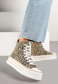 Panterkowe Trampki Metaliczne za Kostkę na Platformie Tertewis