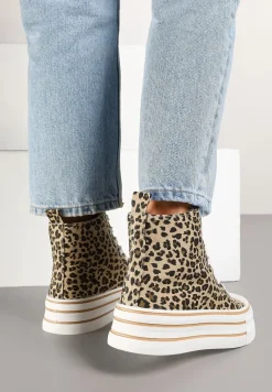 Panterkowe Trampki Metaliczne za Kostkę na Platformie Tertewis