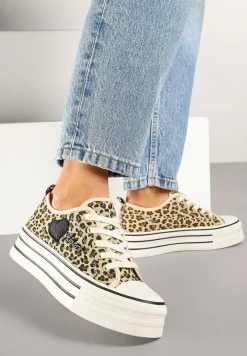 Panterkowe Trampki na Grubej Podeszwie z Aplikacją i Napisem Eheria