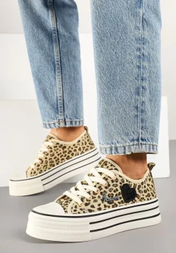 Panterkowe Trampki na Grubej Podeszwie z Aplikacją i Napisem Eheria